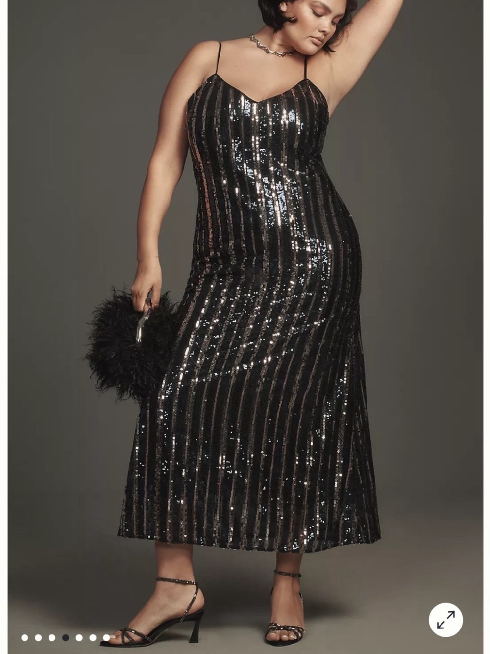 Maeve Black/Blue Sequin Striped Spaghetti-Strap Dress